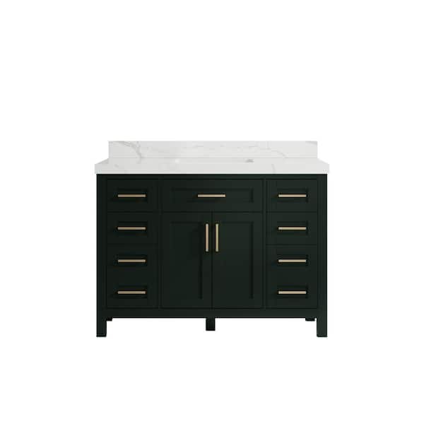 Willow Collections Cambridge 48 in. W x 22 in. D x 36 in. H Bath Vanity in Dark Green with 2 in. Calacatta Quartz Top