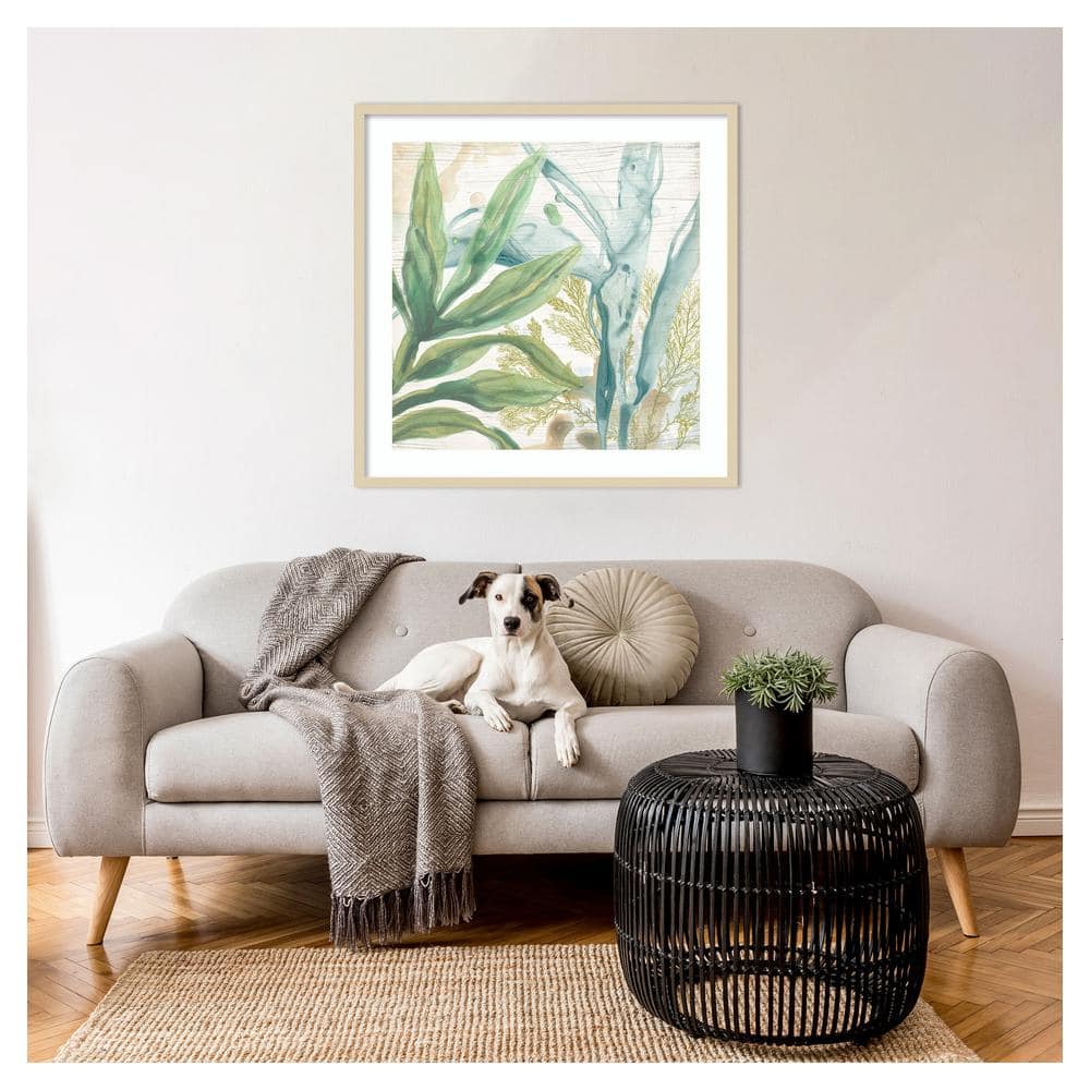 Quiet Coastal Collage II 33" Framed Abstract Botanical Print in Natural Wood
