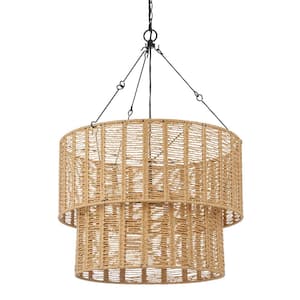 Hailee 3-Light Basket Hanging Pendant Black Natural Weave Shade
