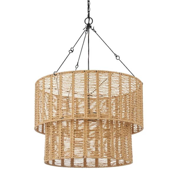 Hampton Bay Hailee 3-Light Basket Hanging Pendant Black Natural Weave Shade