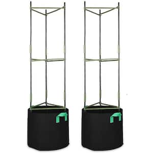 51 in. Steel Tomato Trellis Cages with 10 Gal. Grow Bags and 9-Pieces Clips and 328 ft.Twist Tie in Black