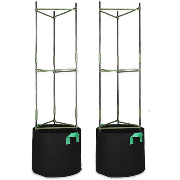 ITOPFOX 51 in. Steel Tomato Trellis Cages with 10 Gal. Grow Bags and 9-Pieces Clips and 328 ft.Twist Tie in Black