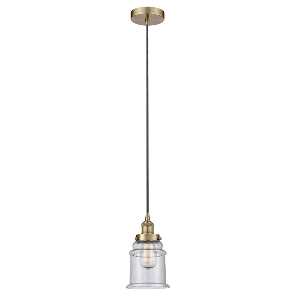 Canton 60-Watt 1-Light Antique Brass Standard Mini Pendant Light with Seeded Glass Shade, No Bulbs Included price history on PriceWatchPro