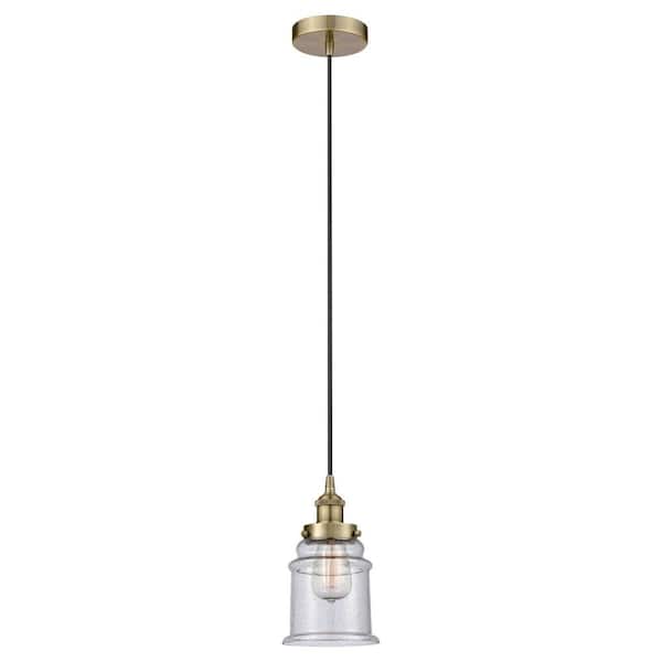 Innovations Canton 60-Watt 1-Light Antique Brass Standard Mini Pendant Light with Seeded Glass Shade, No Bulbs Included