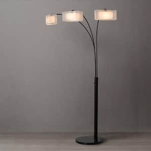 84 in Matte Black 3-Light Smart Dimmable Arc Floor Lamp for Living Room with Clear Glass Rectangular Shade