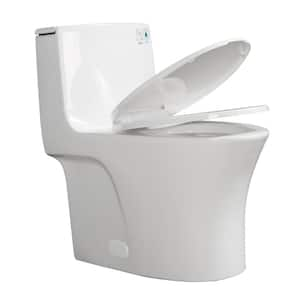 15 inch 1.1/1.60 GPF Dual-Flush Elongated 1-Piece Toilet in Glossy White with Soft Closing Seat