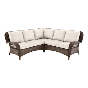 Beacon Park 3-Piece Brown Wicker Outdoor Patio Sectional Sofa with CushionGuard Almond Tan Cushions