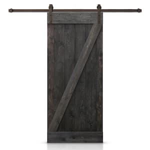 24 in. x 84 in. Distressed Z Series Charcoal Black Solid Knotty Pine Wood Interior Sliding Barn Door with Hardware Kit