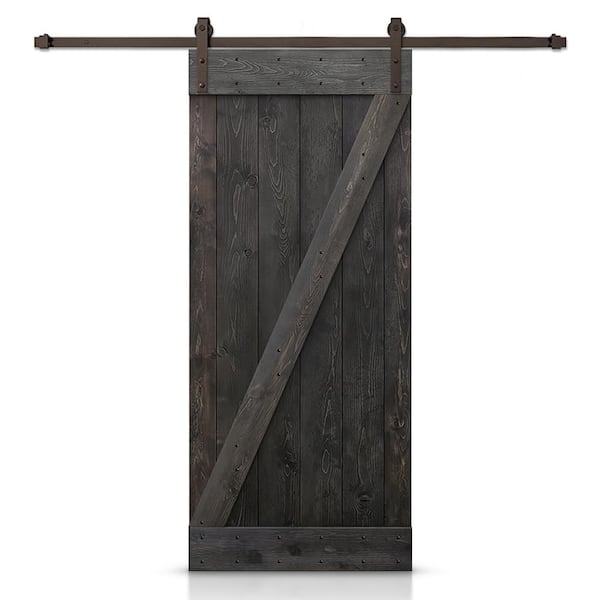 CALHOME Distressed Z Series 46 in. x 84 in. Charcoal Black Stained DIY Wood Interior Sliding Barn Door with Hardware Kit