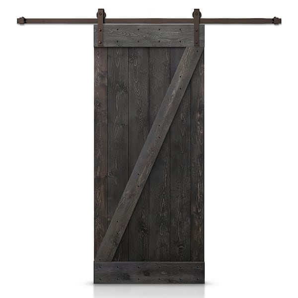 CALHOME Z Bar Series 42 in. x 84 in. Pre-Assembled Charcoal Black Stained Wood Interior Sliding Barn Door with Hardware Kit