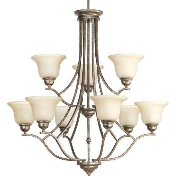 Progress Lighting Spirit Collection 9-Light Pebbles Chandelier with Etched Light Umber Glass