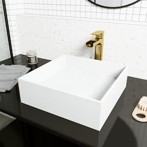 Bryant Modern White Matte Stone 15 in. L x 15 in. W x 5 in. H Square Vessel Bathroom Sink