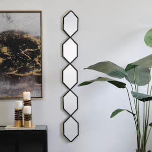 59 in. x 7 in. Slim Stacked Chain 5 Layer Geometric Framed Black Wall Mirror with Trellis Pattern