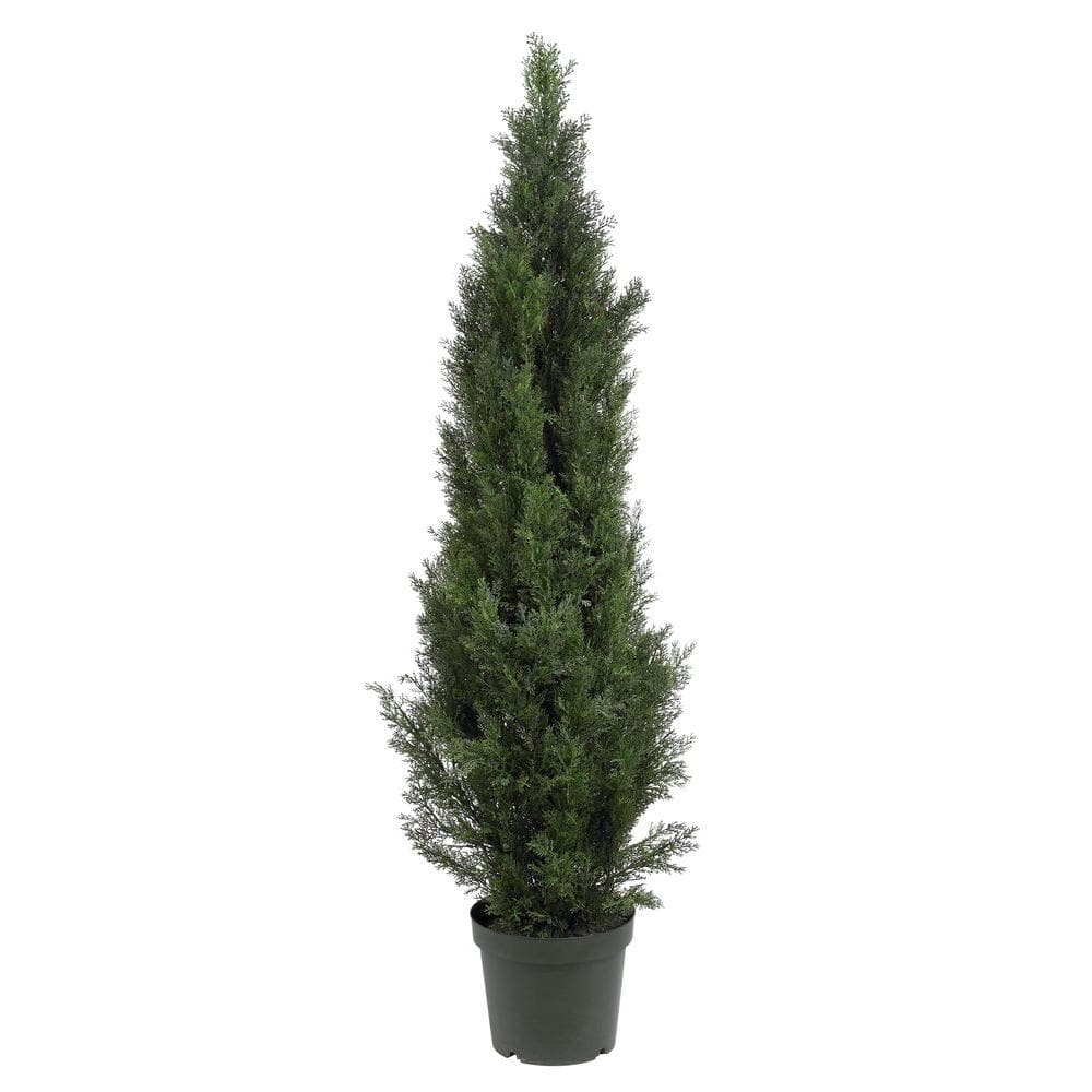 Elegant Outdoor 40" Silk Cedar Pine Topiary in Green Pot