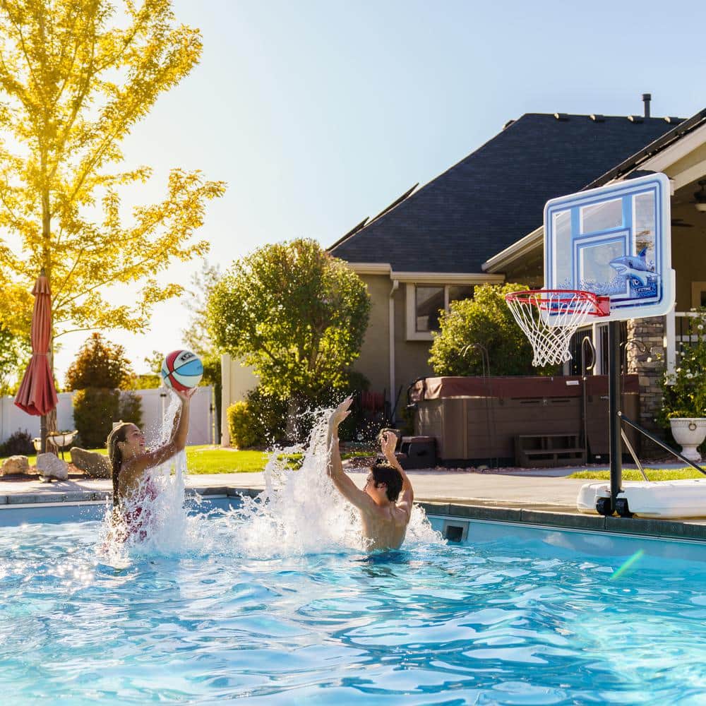 44" Blue and White Polycarbonate Poolside Basketball Hoop