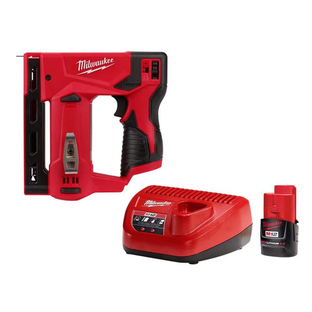 Milwaukee M12 12-Volt Lithium-Ion Cordless 3/8 in. Crown Stapler Kit with 2.0 AH Battery and Charger -  48-59-242