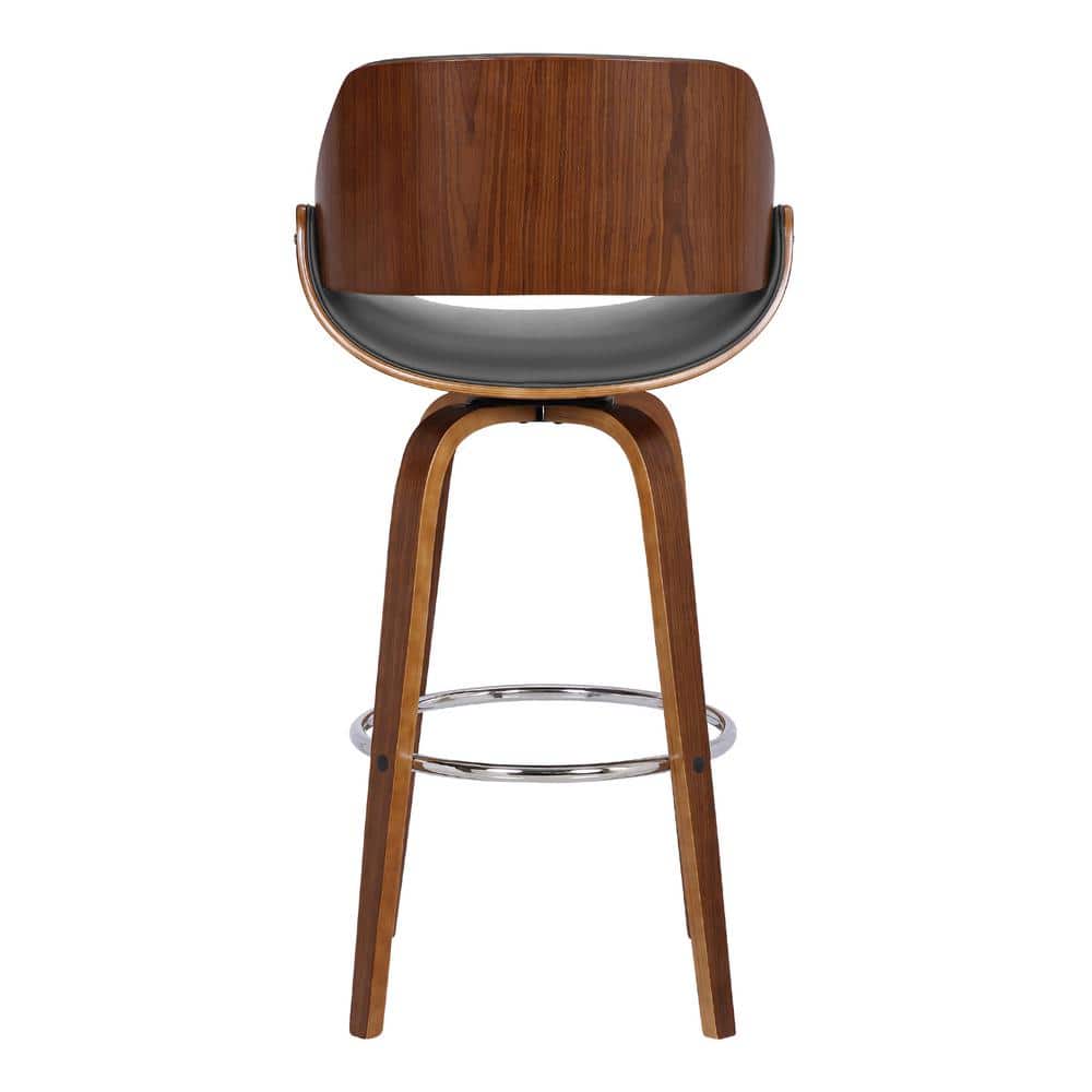 Contemporary Walnut and Grey Leather Swivel Counter Stool