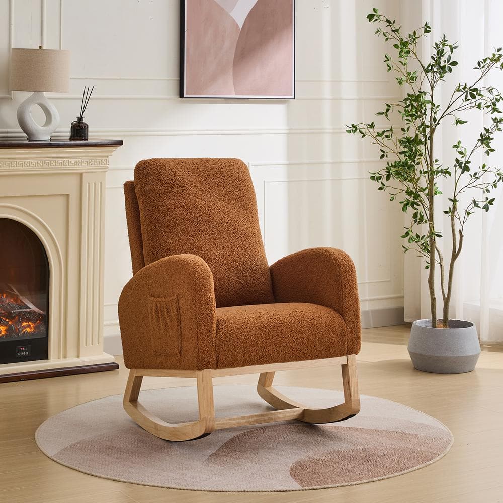 Caramel Rocking Accent Armchair 27.2 in. W Rocking Chair for Nursery Sherpa