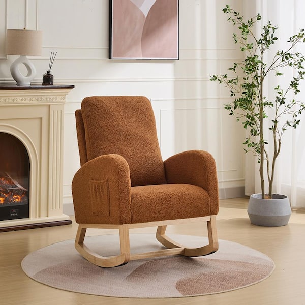 Caramel Rocking Accent Armchair 27.2 in. W Rocking Chair for Nursery Sherpa Glider Chair with High Back and Side Pocket XS W1152100825 The Home Depot