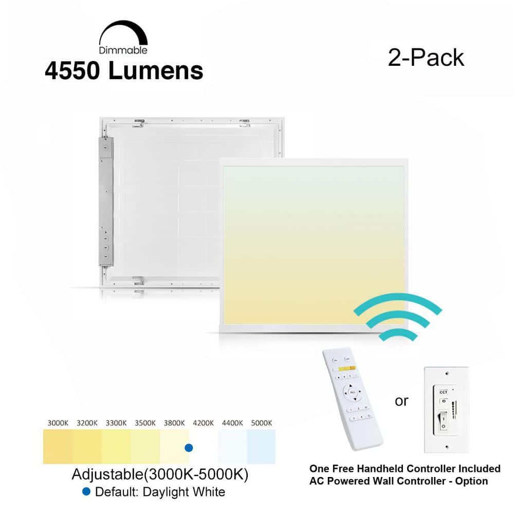 2 ft. x 2 ft. White Commercial 4550 Lumens Backlit Dimmable CCT Color Ceiling Integrated LED Panel Light Troffer(2-Pack) price history on PriceWatchPro