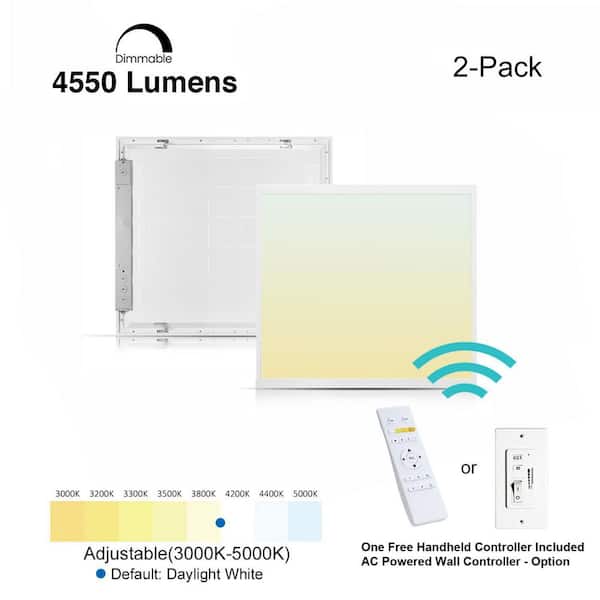 2 ft. x 2 ft. White Commercial 4550 Lumens Backlit Dimmable CCT Color Ceiling Integrated LED Panel Light Troffer(2-Pack)