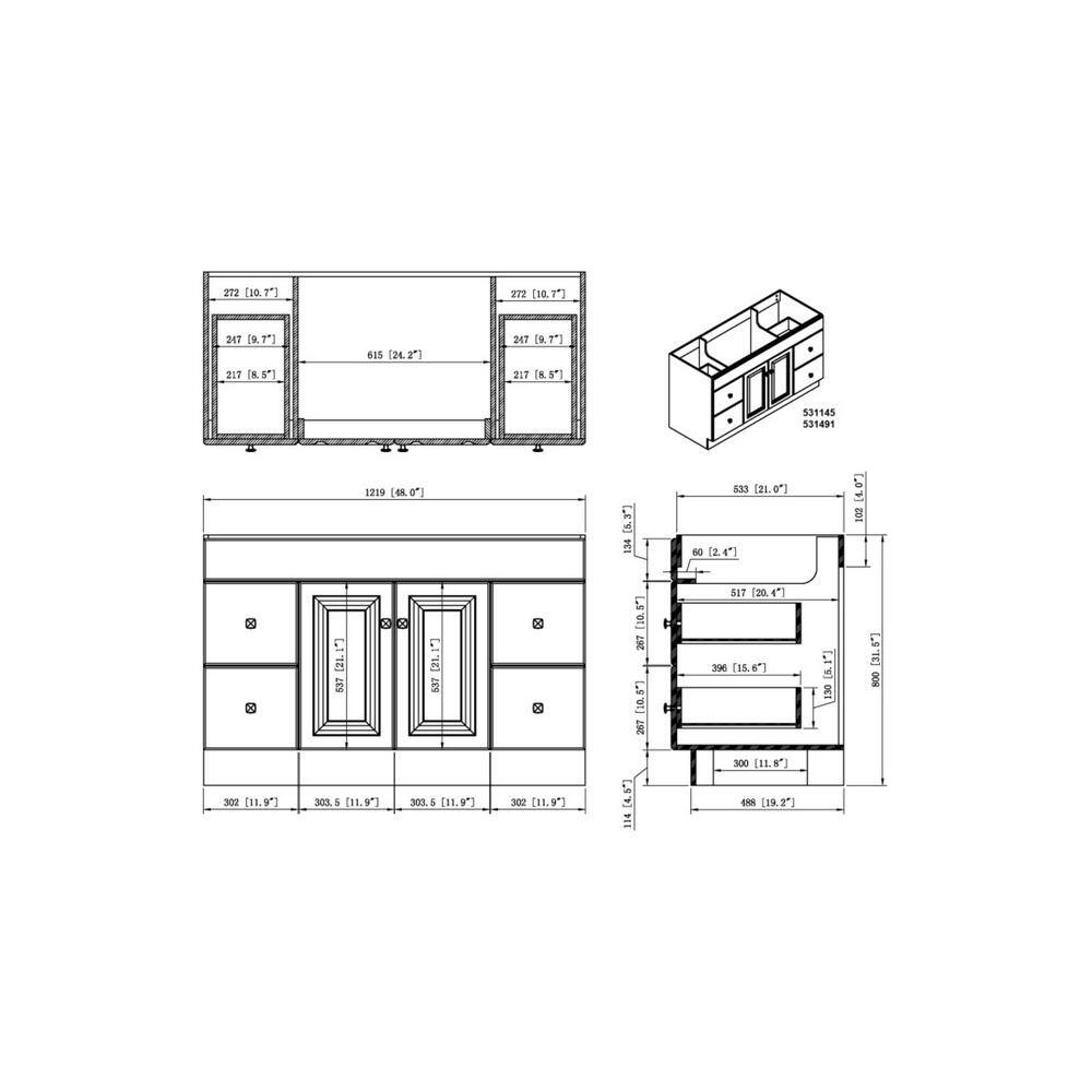 Wyndham 48-Inch Semi-Gloss White MDF Freestanding Bathroom Vanity