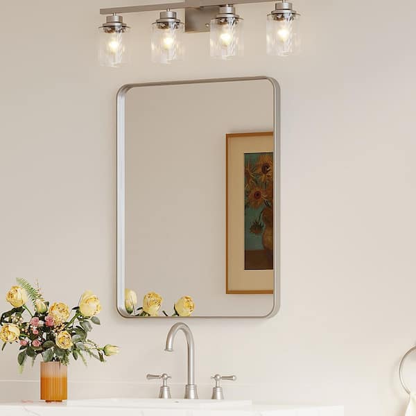 24 in. W x 36 in. H Rectangular Aluminum Framed Wall Bathroom Vanity Mirror in Silver