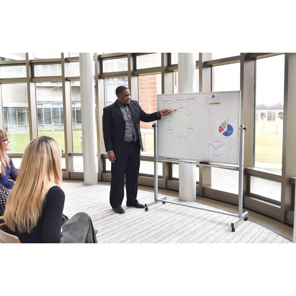 Silver Aluminum Frame Mobile Magnetic Whiteboard 48" x 36"