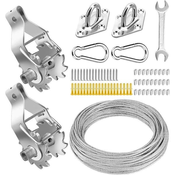 1/8 in. x 0 ft. Stainless Steel for Wire Rope Shade Sail Hardware Winch Set, Anti-Rust Kit with Winches and Cables