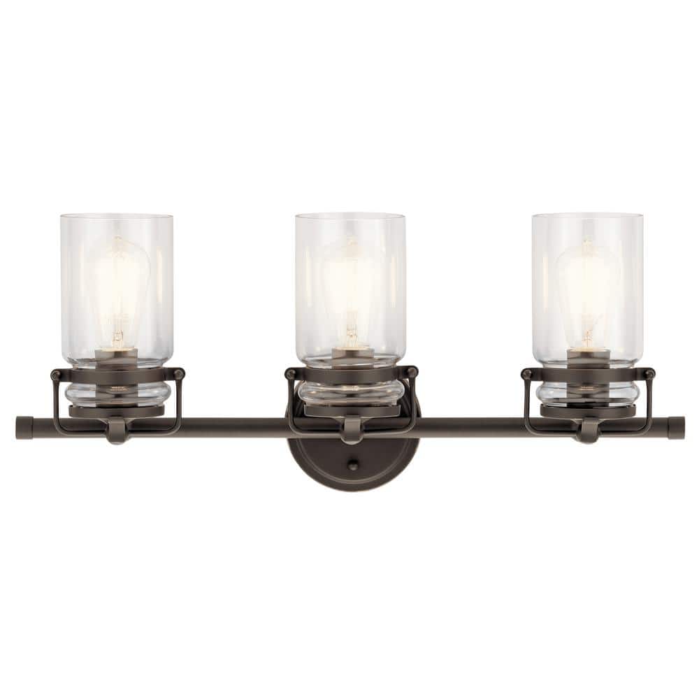 Brinley Vintage Olde Bronze 3-Light Vanity with Clear Glass