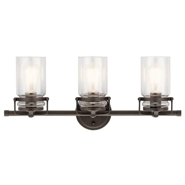 Brinley 24 in. 3-Light Olde Bronze Vintage Bathroom Vanity Light with Clear Glass