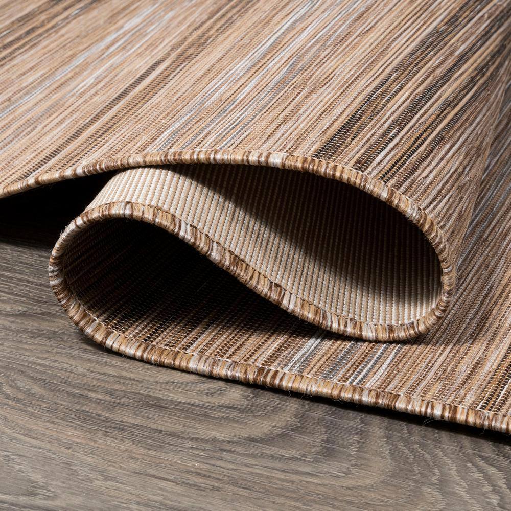 Mid-Century Jute-Brown Stripe Flat-Weave 5'x8' Synthetic Rug