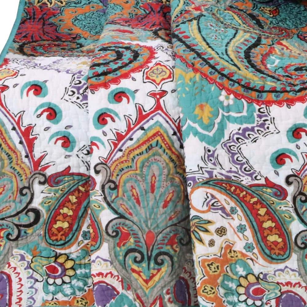 Queen Size Blue Paisley Microfiber Quilt Set