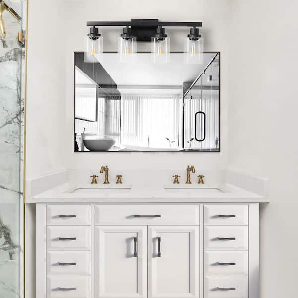 24 in. 4-Light Modern Black Bathroom Vanity Light Fixture Industrial with Clear Glass Shades