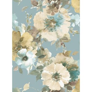 Cyprus Metallic Blue, Forest Green, and Beige Floral Paper Strippable Roll (Covers 56.05 sq. ft.)