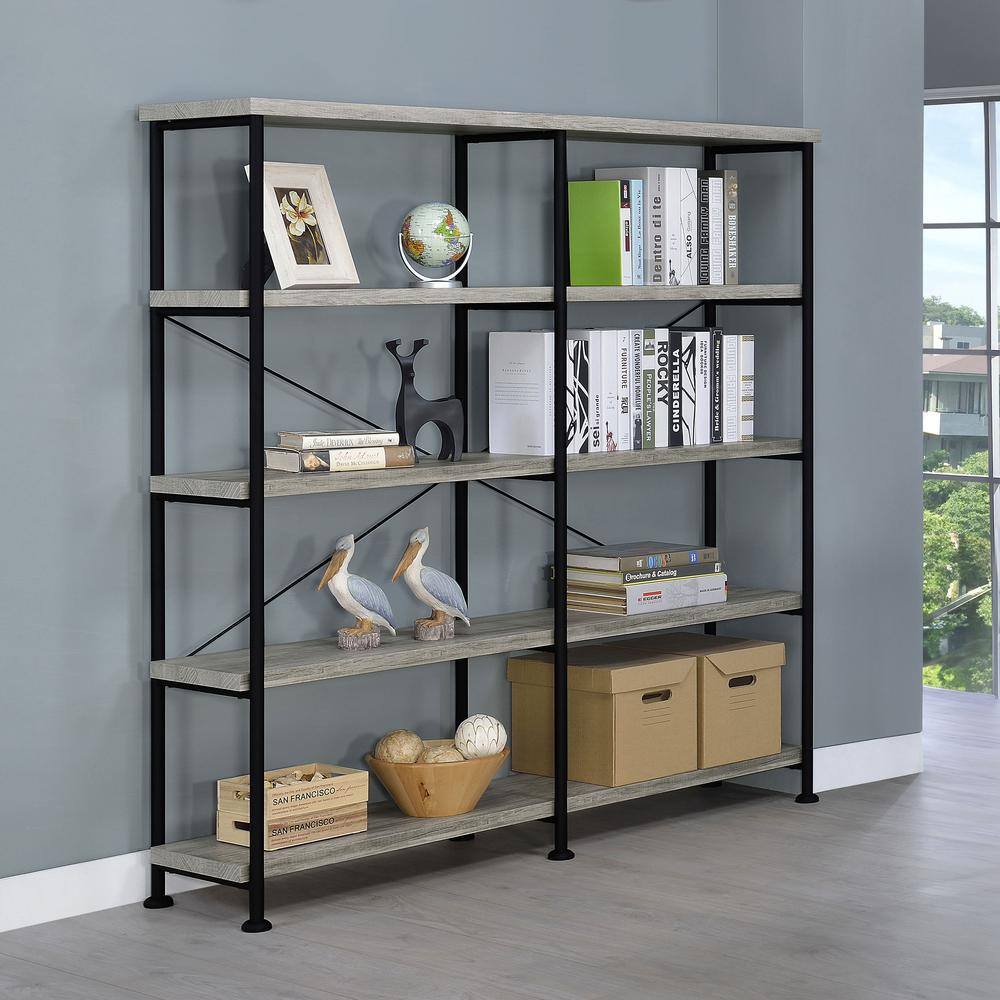Analiese Gray Driftwood 4-Shelf Industrial Bookcase