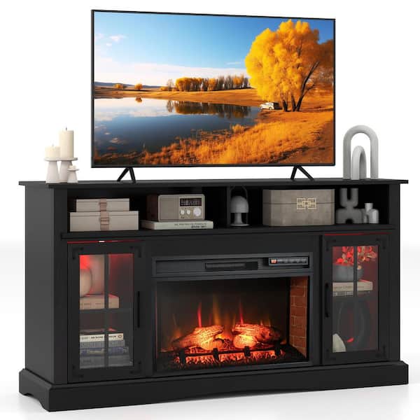 Black TV Stand Fits TVs up to 50 in. with Remote Controls and Thermostat