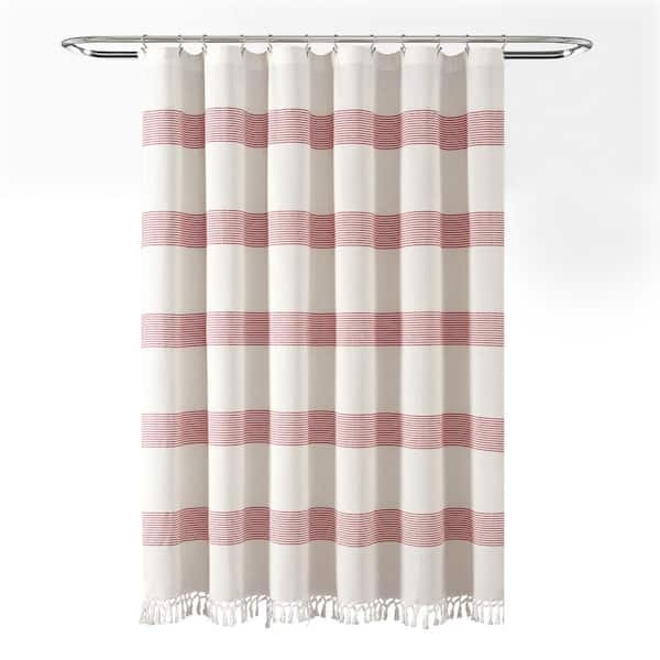 Cody Cotton Stripe Printed Shower Curtain with Tassel - Gray/Navy - INK+IVY