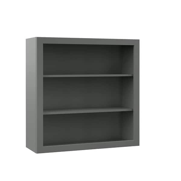 Hampton Bay Designer Series Melvern Storm Gray Shaker Assembled Wall Open Shelf Kitchen Cabinet (36 in. x 36 in. x 12 in.)