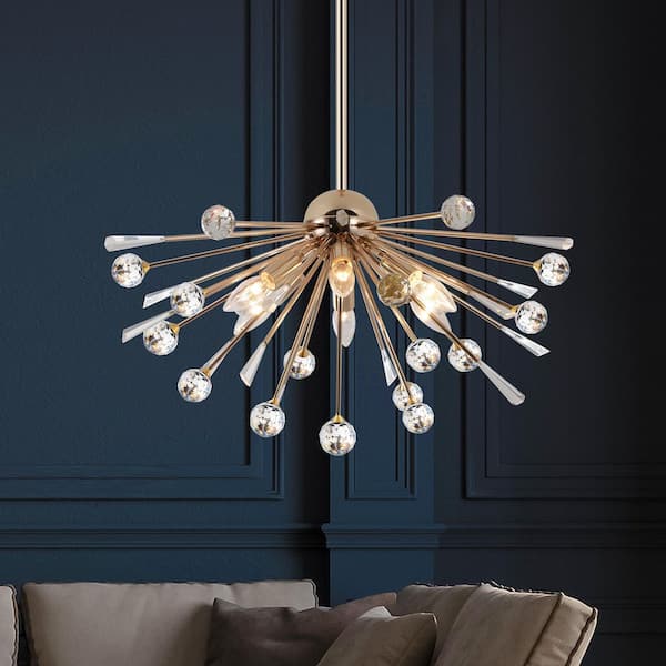 GoYeel 6-Light Gold Modern Sputnik Crystal Design Chandelier Metal Frame Ceiling Fixture
