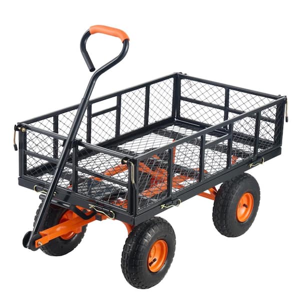 3.27 cu. ft. Metal Garden Cart with  2-in-1 Convertible Handle, Utility Wheelbarrow 880 lbs Capacity in Black