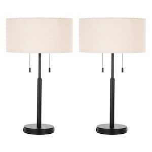 24 in. Black Table and Desk Lamps with USB Ports and Twin Lights (Set of 2)