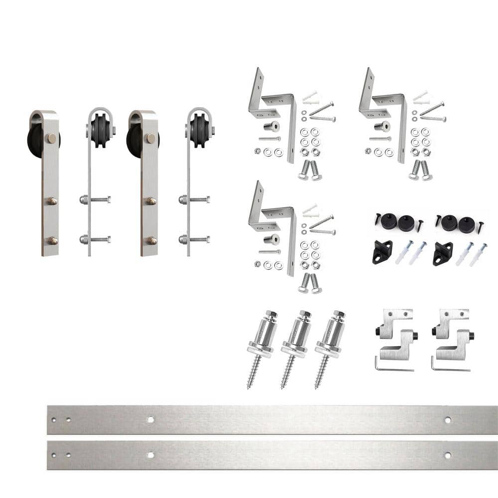 4 ft./48 in. Brushed Nickel Double Track Bypass Z-Shape Sliding Barn Door Hardware Kit - Classic Design Roller price history on PriceWatchPro