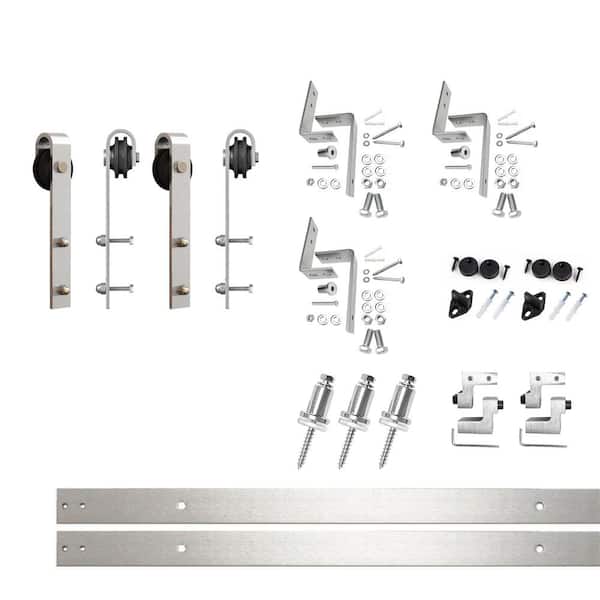 HOMACER 4 ft./48 in. Brushed Nickel Double Track Bypass Z-Shape Sliding Barn Door Hardware Kit - Classic Design Roller