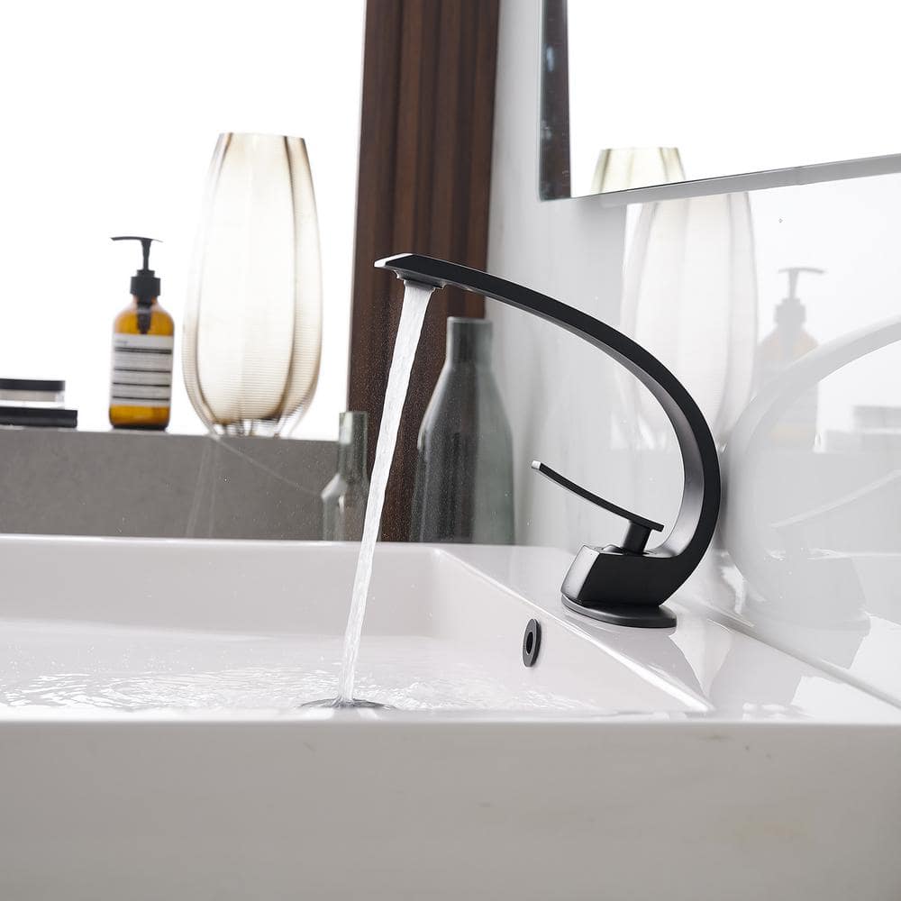 Matte Black Single Handle Mid Arc Bathroom Faucet