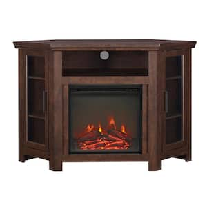 48 in. Classic TV Stand with Glass-Door Electric Fireplace for TVs up to 55 in. Brown