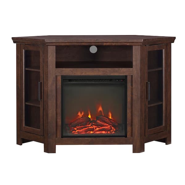 48 in. Freestanding Classic TV Stand with Glass-Door Electric Fireplace for TVs up to 55 in. Brown
