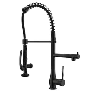 Single-Handle No Sensor Gooseneck Pull-Down Sprayer Kitchen Faucet with Dual-Function in Matte Black