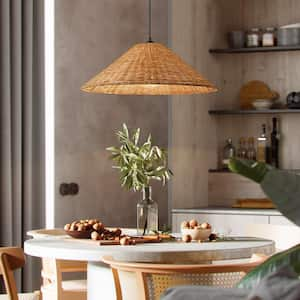 Carter 23.62 in. 1-Light Pendant Light with Natural Rattan Shade