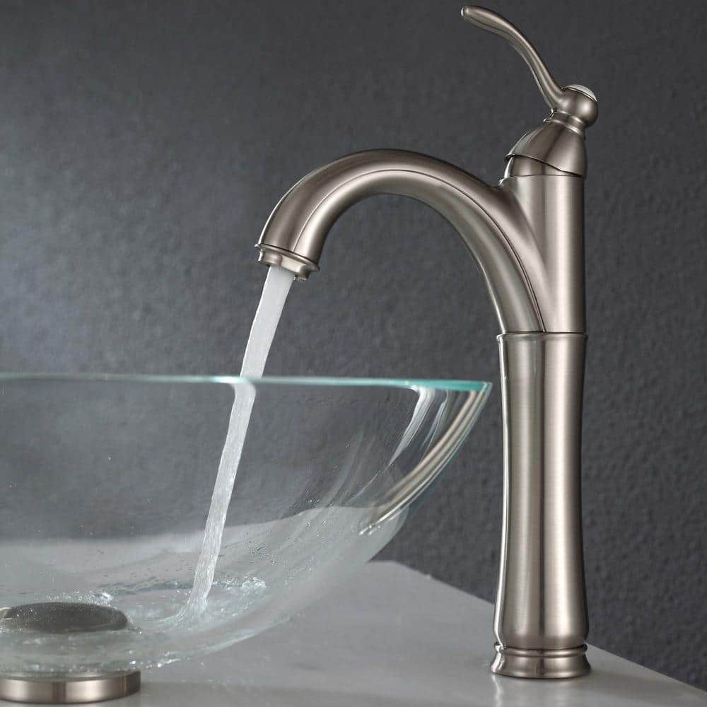 Crystal Clear Round Glass Vessel Sink with Satin Nickel Drain
